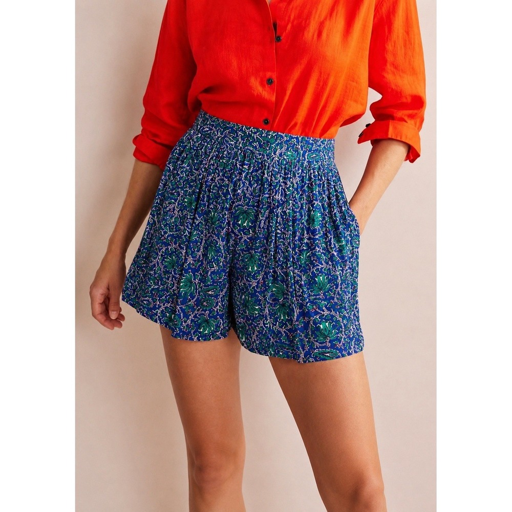 Boden Women's Floral Vine Print Crinkle Pull On Shorts 12 Resort Boho Colorful